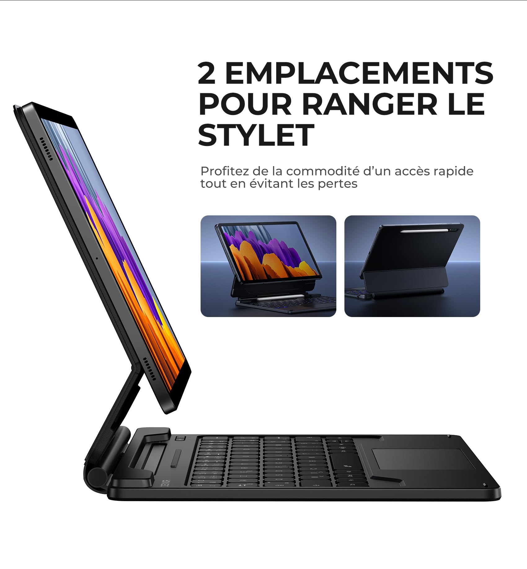 Dexnor Clavier Tablette pour Samsung Galaxy Tab S10 Lite/S10 FE/S9 FE /S9 10,9"/11" Magic Style Keyboard Magnétique avec Pavé Tactile Rétroéclairé Bluetooth avec Porte-Stylo AZERTY Français, Noir