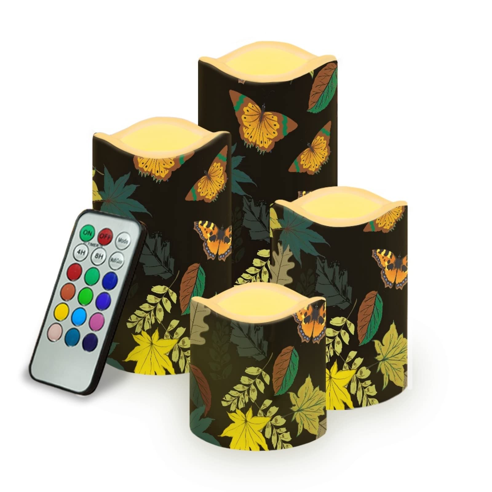 Kuiaobaty Fall Leaves Realistic Led Tea Lights Pillar Candles Powered by 3aaa Batteries(Not Included) Color Changing Candles Black — image 1