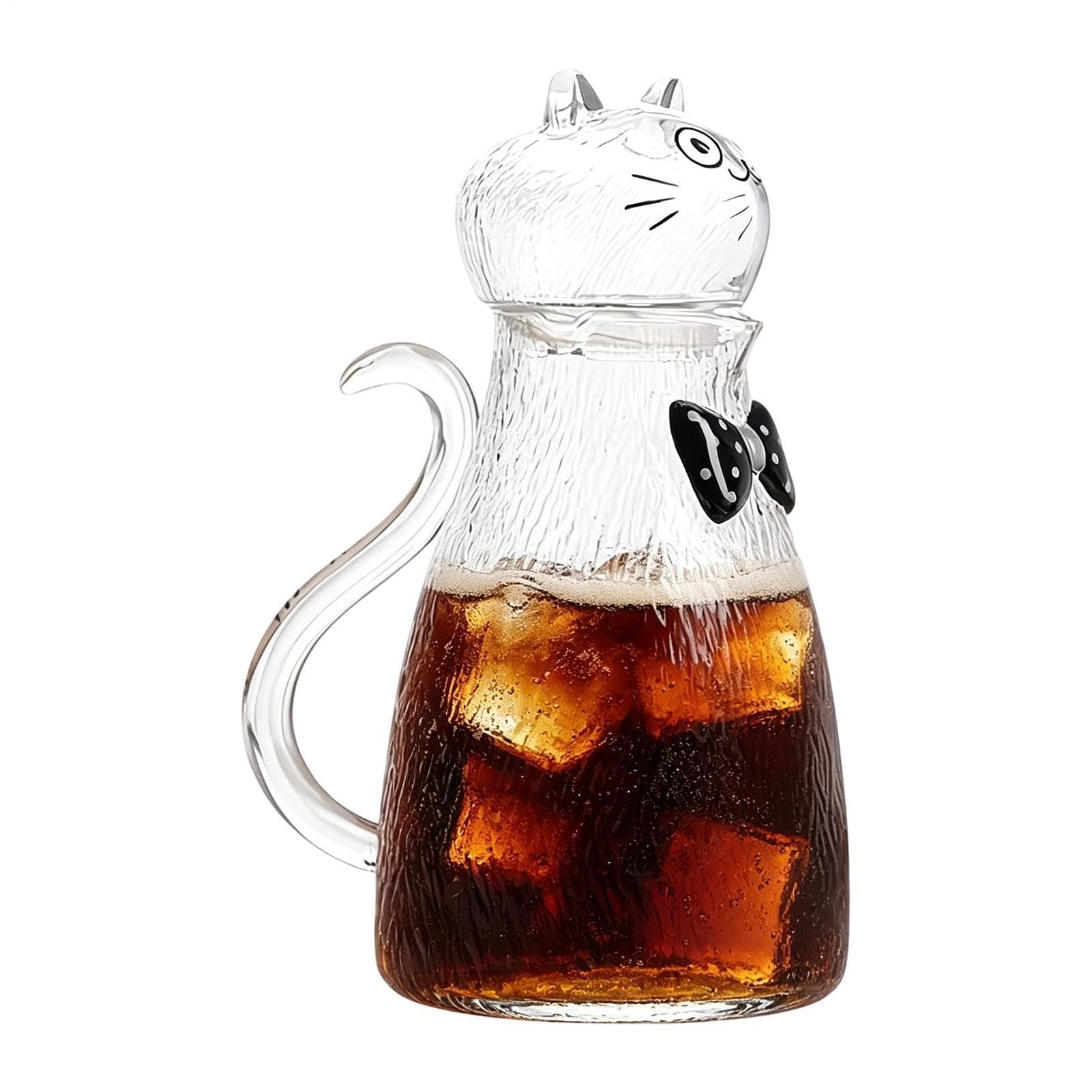 Glas-Kanne Süßes Katzenmotiv aus klarem Glas Großes Fassungsvermögen 1,8 | -Krug für Kühlschrank, Küchenarbeitsplatte, Esstisch, Wohnzimmer, Büro, Party, Outdoor, Camping und Picknick