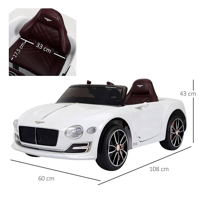 Foto 7 de 8 de HOMCOM Coche Eléctrico para Niños Bentley GT +3 Años 2,5-5 km/h Blanco