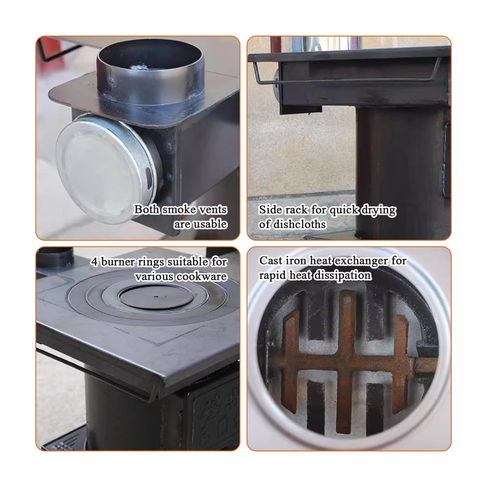Stufe A Pellet For Il Riscaldamento Domestico, Stufa A Legna For Interni, Fornisce Riscaldamento Rapido E Cenere Facile Da Pulire, Molteplici Combustibili Solidi For Cucinare, Acqua Bollente
