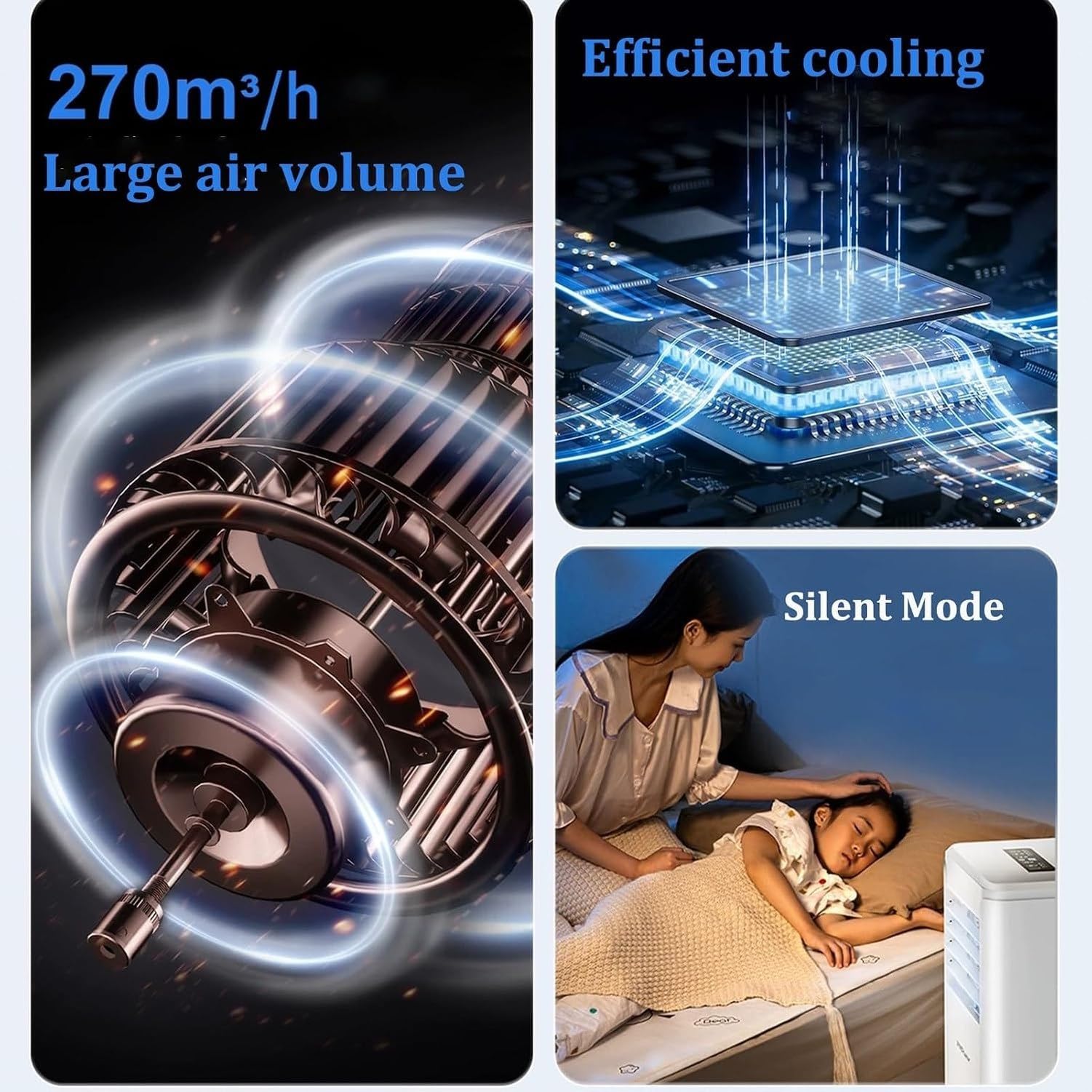 Aire Acondicionado Portátil 3 en 1 10000 BTU Enfriador con Deshumidificador, Temporizador 24H y Mando a Distancia, Función de Refrigeración por Compresor, sin C