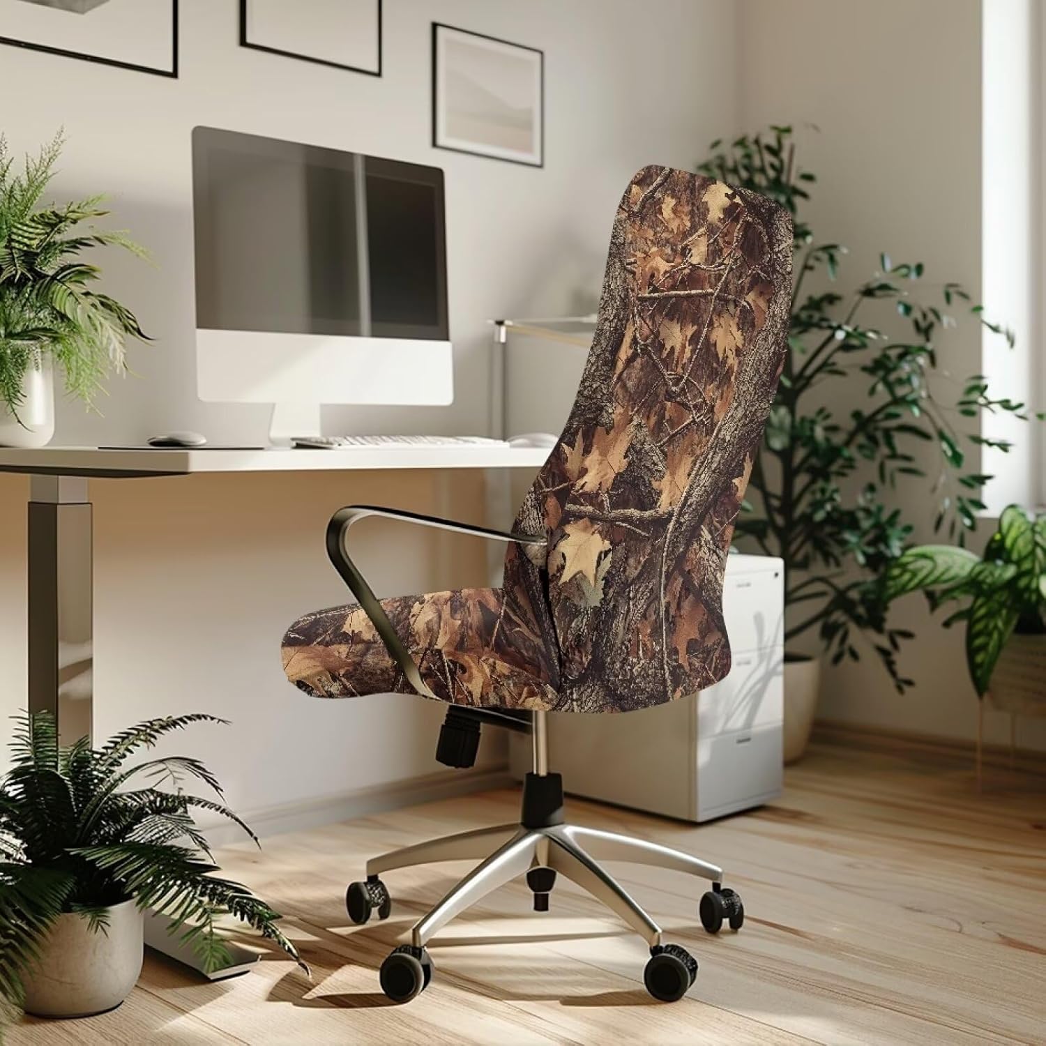 Wanyint Camo Hunting Forest Branch Brown Office Chair Cover Rotating Chair Slipcover Protective Gaming Chair Cover for Office Chair Stain Resistant Washable Office Chair Protector, L