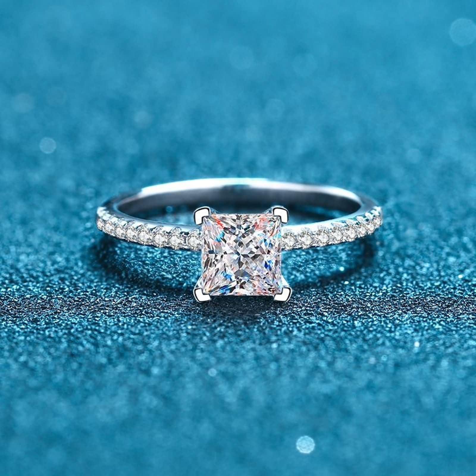 Anillo de Alianzas Mujer Oro Blanco 9K / 14K / 18K, Cuadrado con Diamante Creado de 2ct, Anillos Plata Eternidad Mujer