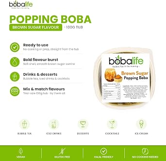 Bobalife Brown Sugar Popping Boba Pearls 100g – Bubble Tea Pearls, Boba Topping for Drinks, Desserts & Milk Tea – Vegan & Gluten Free