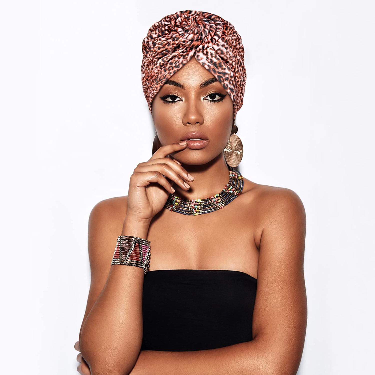 SATINIOR 4 Pieces African Pattern Headwrap Pre-Tied Bonnet Turban Knot Beanie Cap Headwrap Hat - Image 3