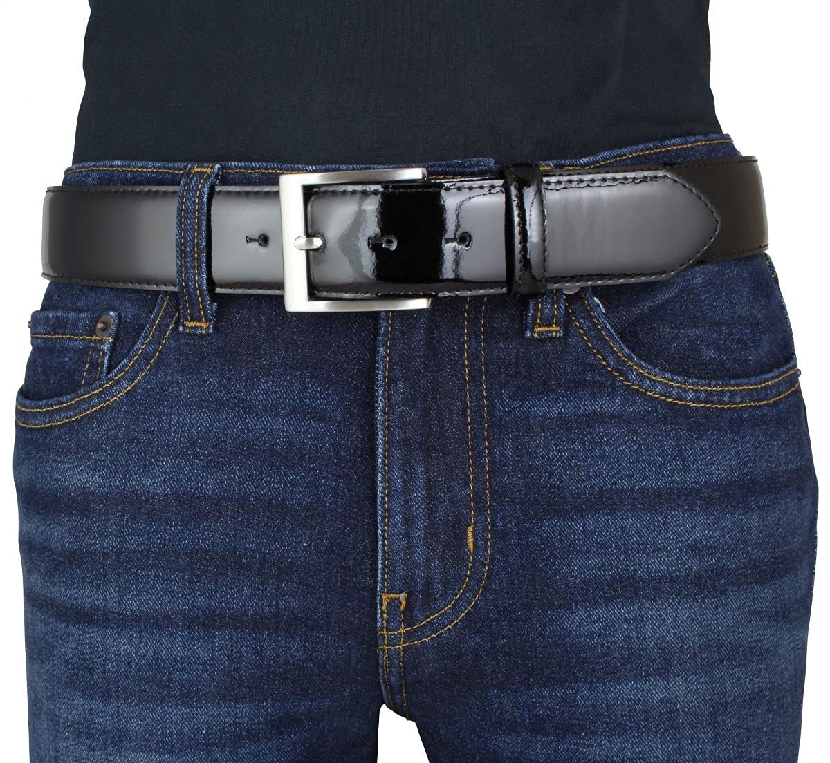 BELTINGER Ceinture en cuir vernis 4 cm | Ceinture en cuir brillant 40mm homme | Ceinture élégante made in Italy