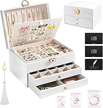 KIMIGO Boîte à Bijoux pour Femme,3 Couches Boite Bijoux,boite à bijoux femme,Écrin 2 Tiroirs,Avec Coussins de Montre,Cadeaux pour les filles et les femmes,Pour Boucles Doreilles Bagues Colliers Montre