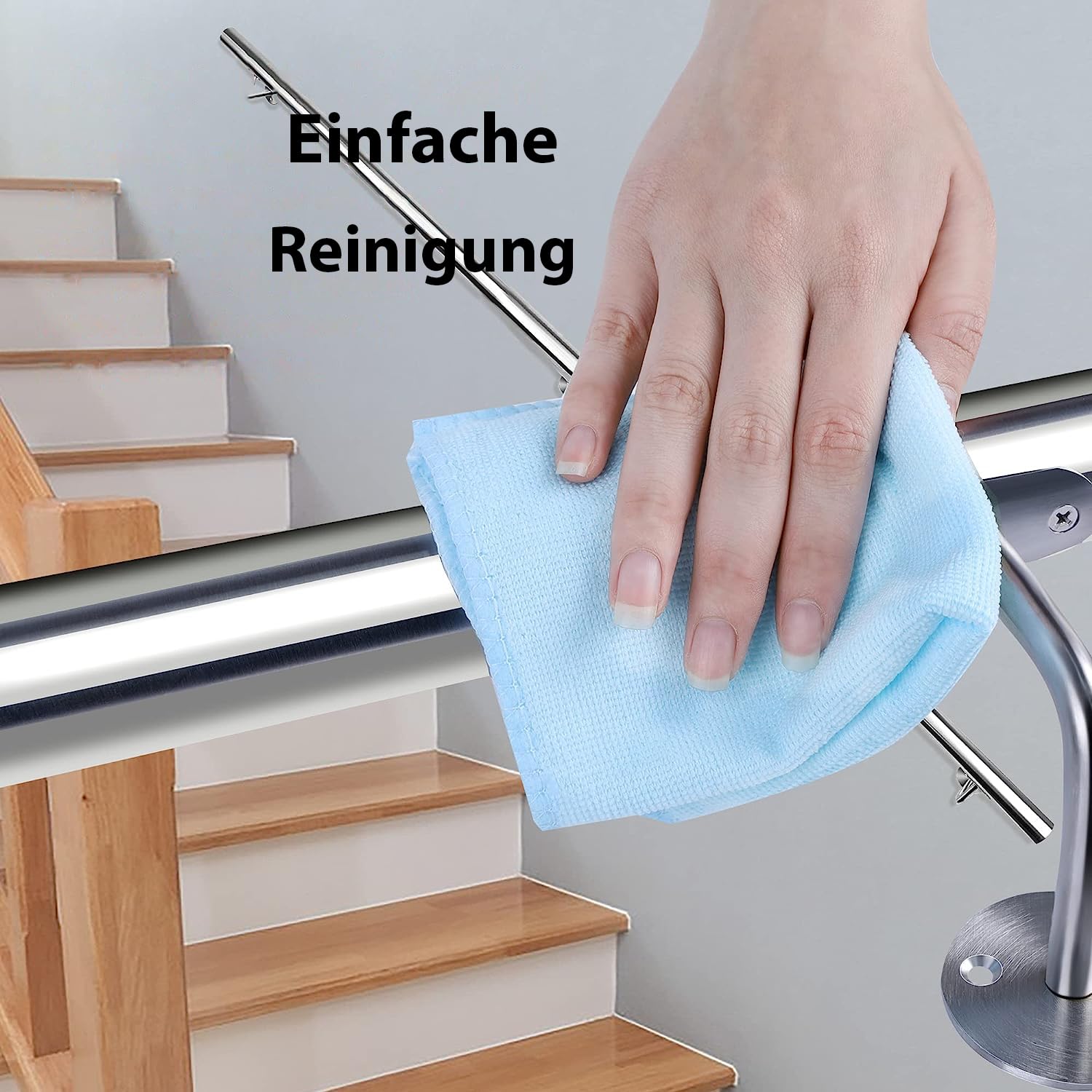 Corrimano in acciaio inox, ringhiera per scale, corrimano da parete, scale con supporto da parete e tappi terminali, ringhiera per scale interne ed esterne per scale, parapetti, balcone, lunghezza