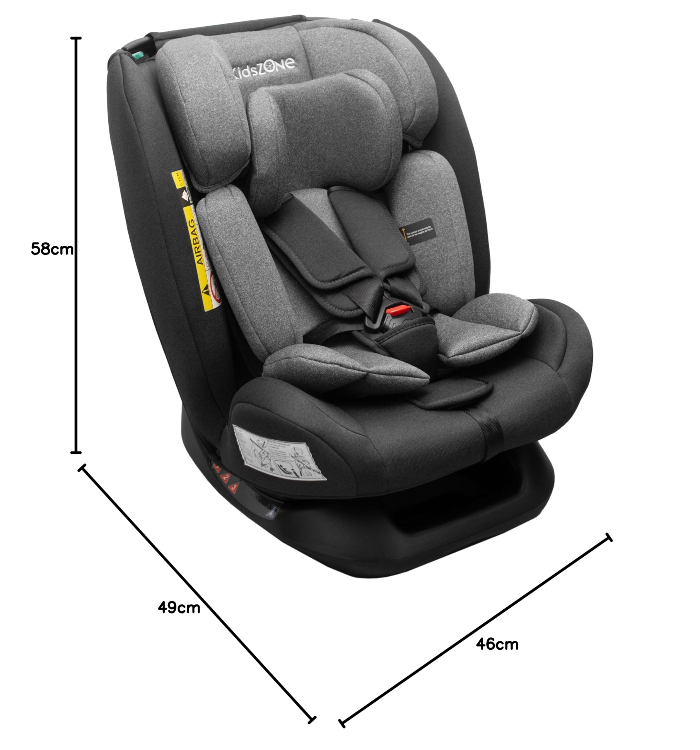 KidsZone YC11 Silla Coche sin Isofix 0-36 kg - Silla Coche Bebe Grupo 0 1 2 3, i-Size (40-150 cm) 0-12 años - Ajuste de la Inclinación del Asiento, Reposacabezas Ajustable, Negro-Gris