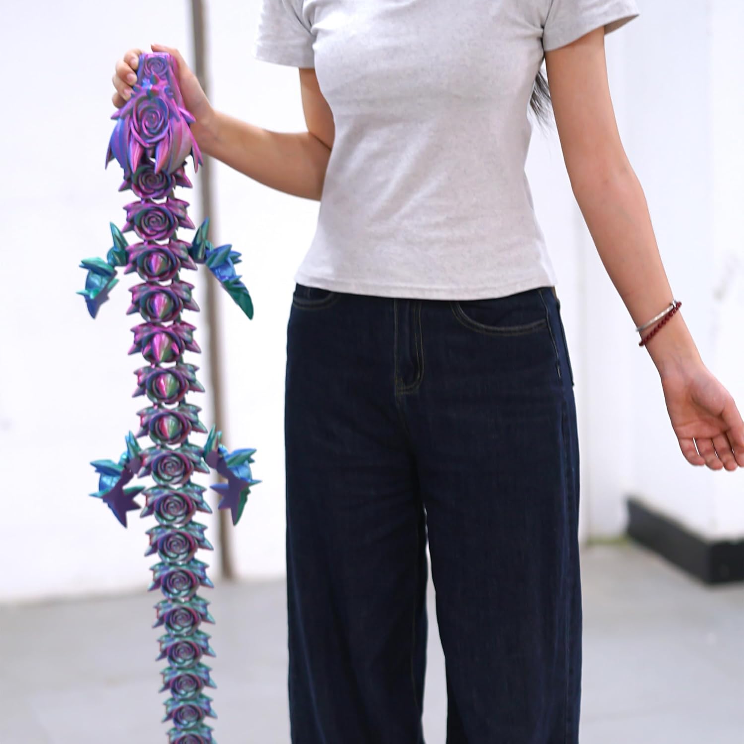 47.5inch Super Large 3D Printed Rose Dragon,Flexible Joint Animal Figurines, Cool Stuff Fun Gift,Home Office Decor,Fidget Toy for Adults Teens Boy Gifts Easter Basket Stuffers (PG-47.5inch)