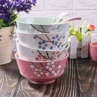 Vista 6 de Juego de 4 cuencos de arroz japoneses, de 5 pulgadas, estilo japonés, pintados a mano, de ciruela, floral, ciruela, para postre, aperitivos, sopa