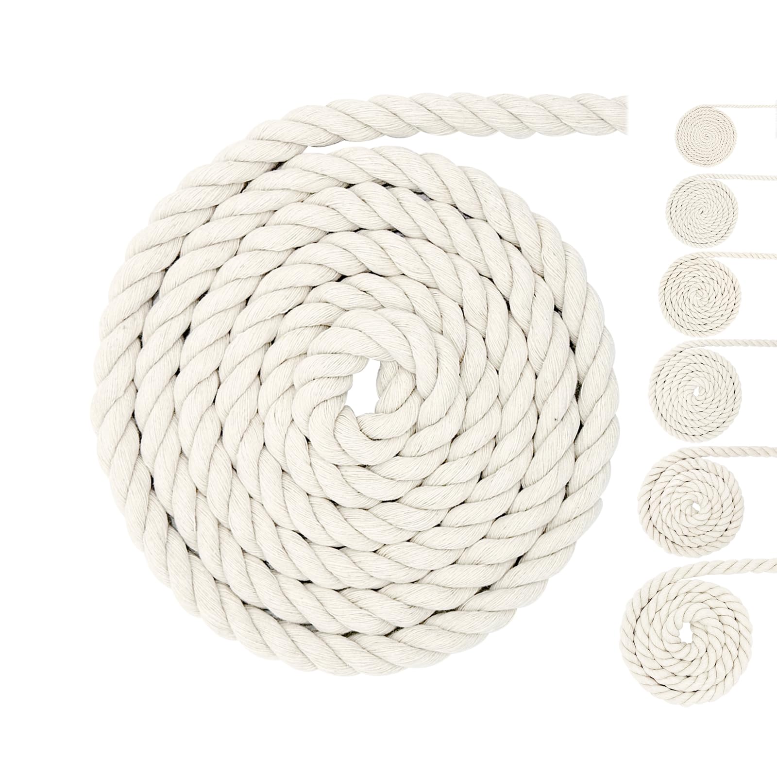 Thick Cotton Rope - White, 12mm, 5M - Soft Rope for Macrame, Home Decoration & Garden Plant Hangers