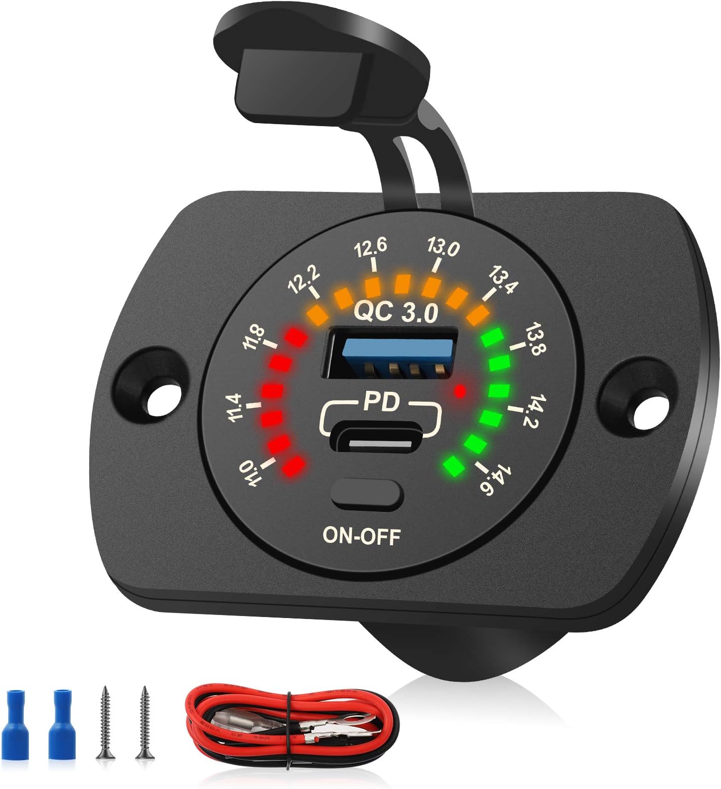 Linkstyle12V USB Outlet, Type C and Quick Charge 3.0 USB Socket, Colorful Voltmeter, Switch, for Marine Boat Motorcycle Golf