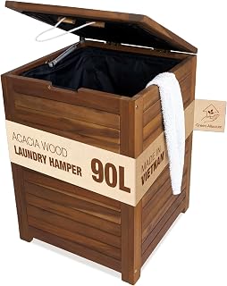 Acacia Wood Laundry Hamper with Liner (90L)