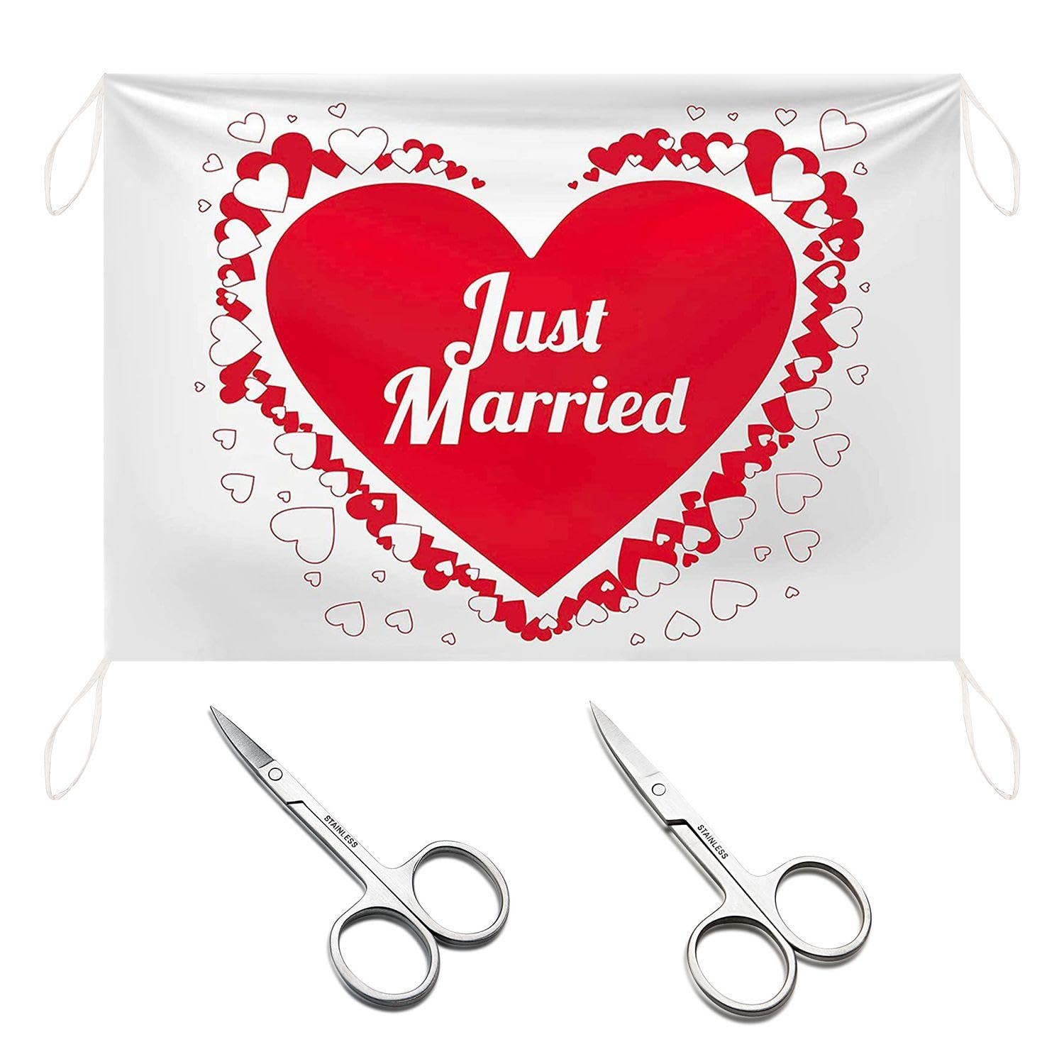 EOWVISN 1 Piece Love Photo Backdrop, 2 Pieces Scissors, Romantic Scene Backdrop, Wedding Heart Cut Decoration, Bride And Groom Decoration, Wedding Game Cut Banner