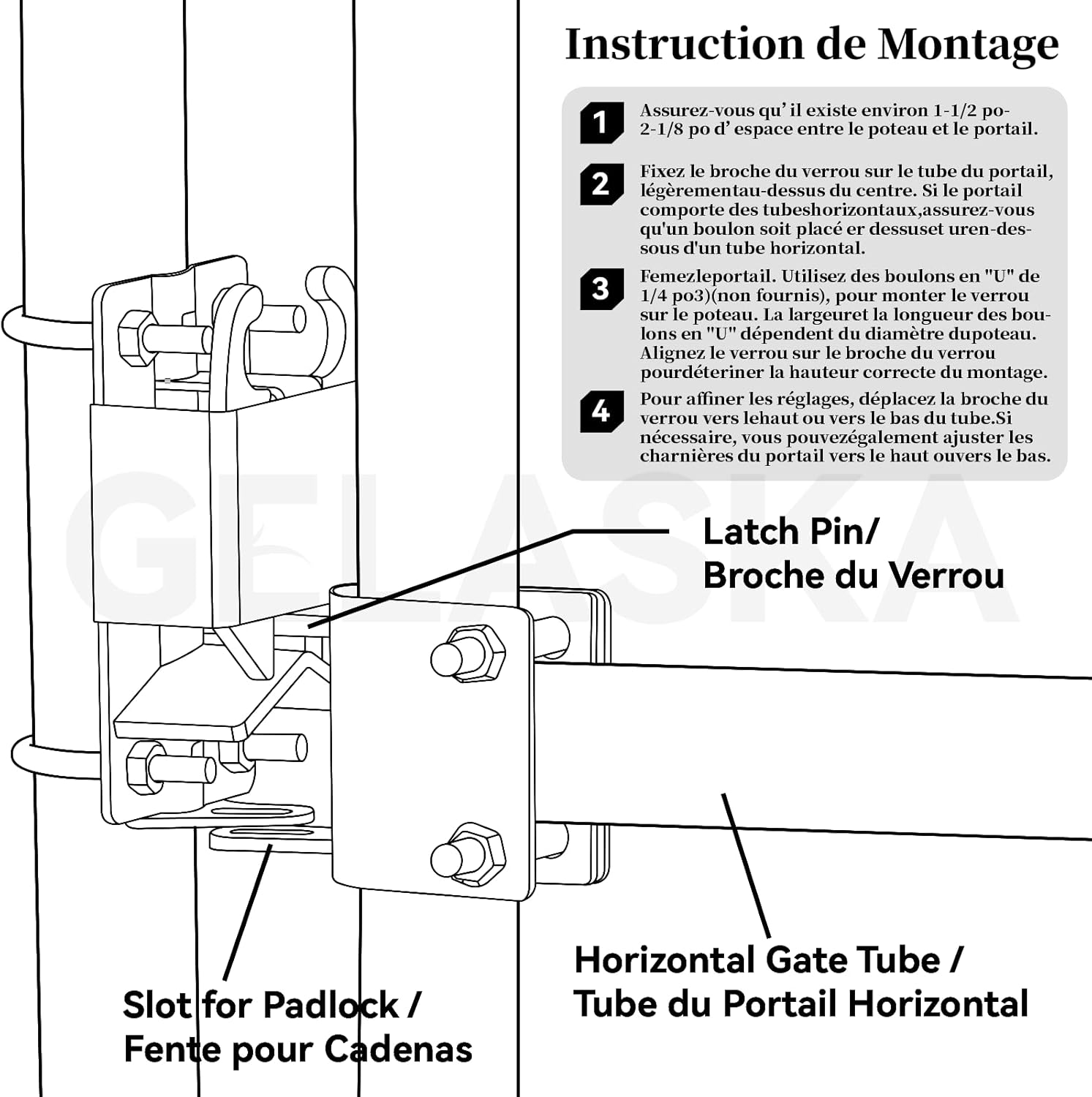 GELASKA 2 Pack S16100700 Two Way Lockable Gate Latch for Metal Gates, Farms, Pastures, Ranches, with 1-1/4" to 1-1/2" Diameter, Black, Part Number S16100700, with 4-Digit Combination Lock (Small)