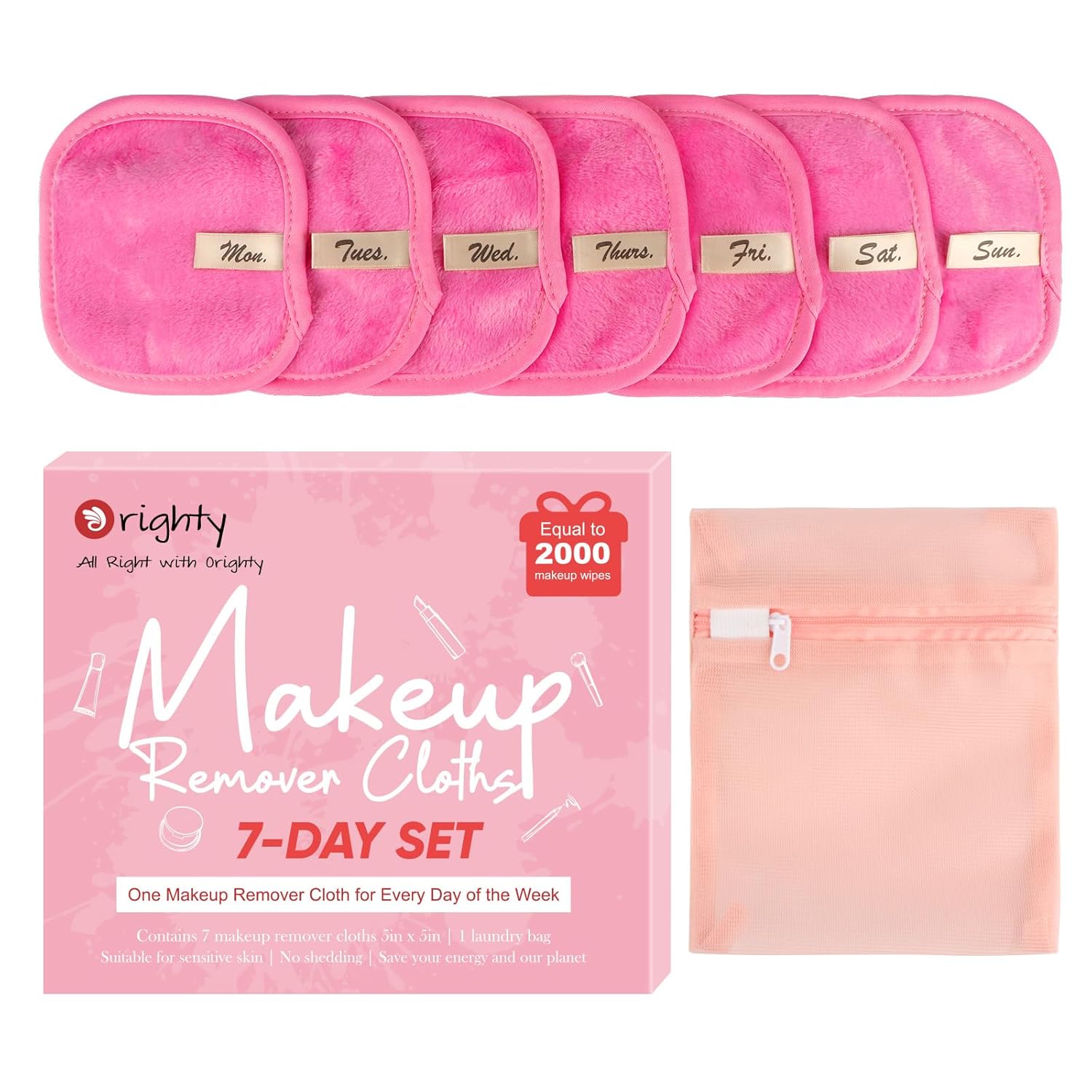 Orighty Makeup Remover Cloths 7-Day Set, Premium &...