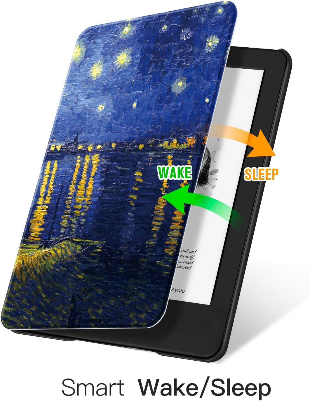 Ayotu Case for Kindle(10th Gen, 2019 Released) - PU Leather Cover with Auto Wake/Sleep-Fits Amazon Kindle 2019(Will not fit Kindle Paperwhite or Kindle Oasis or Kindle 2022),The Starry Night Rhone