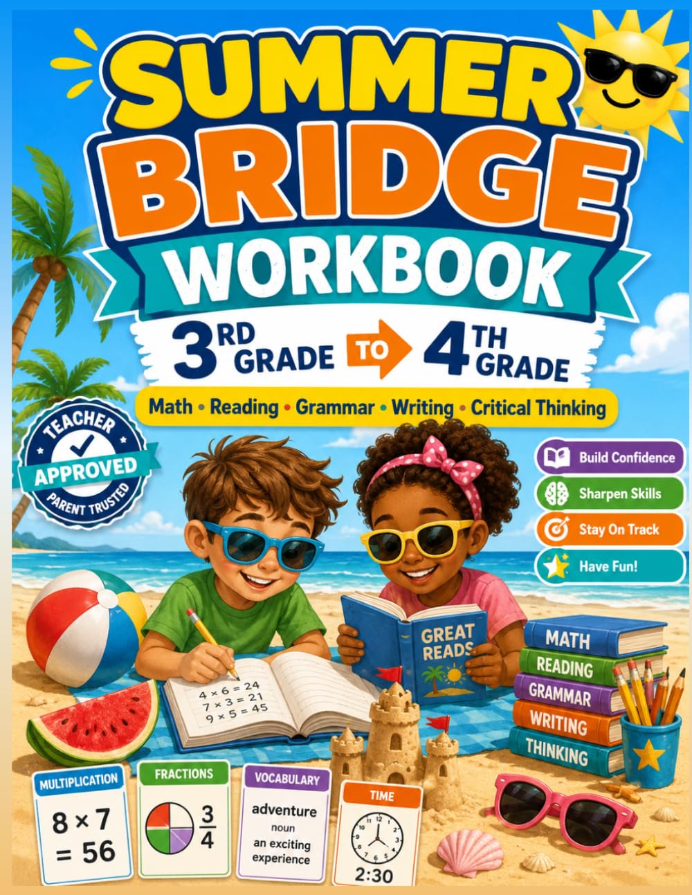 Summer Bridge Workbook: 3rd Grade to 4th Grade: Math, Reading, Grammar, Writing & Critical Thinking Activities to Prevent Summer Learning Loss | Fun Review for Kids Ages 8–10