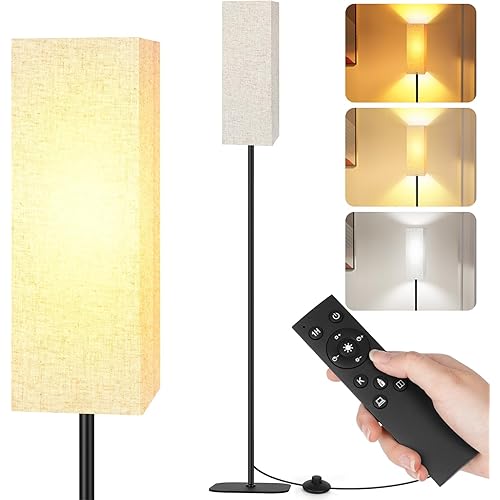ATAEFR Floor Lamps for Living Room with Remote, Standing Lamp for Bedroom Included A19 12W LED Bulb | Dimmable 3 Color Temperatures | 2700-6500K | Tall lamp for Reading Office Linen Shade