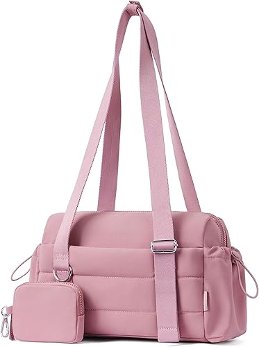 Miniatura 11 de ROULENS Bolsa pequeña de gimnasio para mujer, juego de 2 mini bolsas de gimnasio con compartimento húmedo y billetera para monedas, bolsa de Rosa