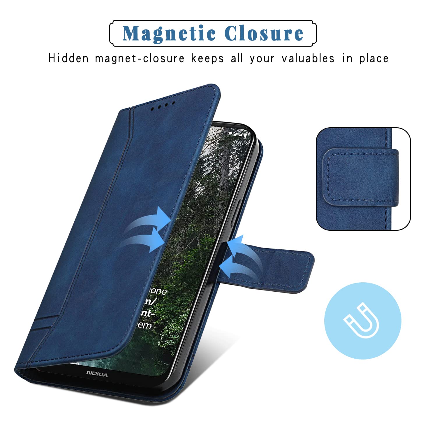 Bravoday Portafoglio Flip Cover Per Nokia G10/G20/G30 – Pelle PU Con Slot E Supporto, Blu