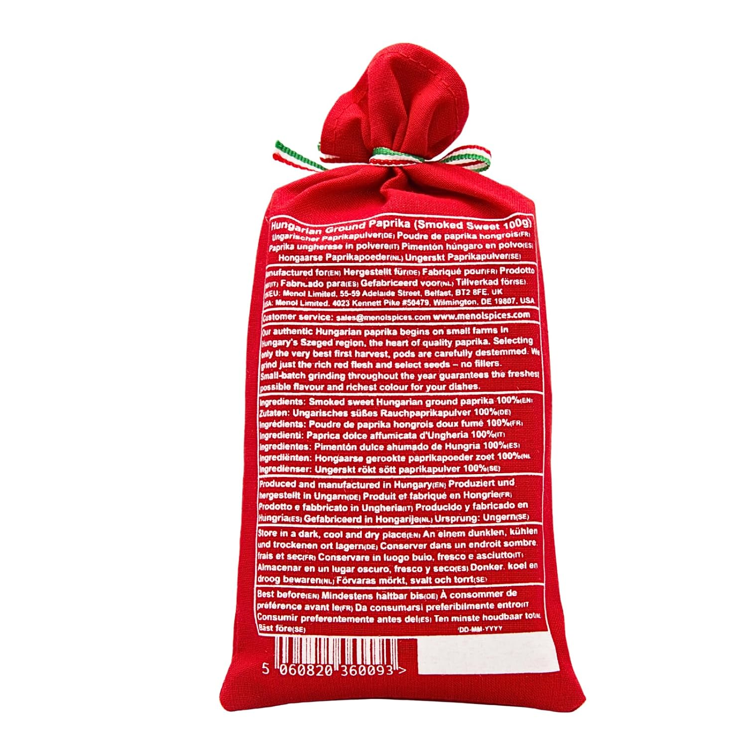 Menol Spices Authentic Hungarian Smoked Paprika Powder (Smoked Sweet, 3.5oz / 100g) Gourmet Quality, Produced in region of Szeged, Hungary, Incredible Flavor, Freshly ground