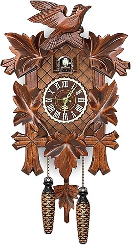 STOYRB Reloj de cuco vintage reloj de pared hecho a mano campana de madera despertador reloj antiguo péndulo cuarzo reloj de pared diseño moderno