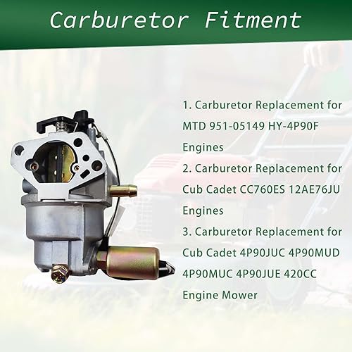 Miniatura 6 de Repuesto de carburador para MTD 951-05149 HY-4P90F Reemplazo del motor para Cub Cadet CC760ES 12AE76JU 4P90JUC 4P90MUD 4P90MUC 4P90JUE 420CC