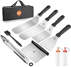 Huolewa Grillspachtel Set, Edelstahl 9 Pcs Flat-Top-Grillbesteck Set, Profi BBQ Zubehör Grillwender mit Turner-Bürstenflaschen und Tragetasche, Idee für Grillen im Freien, Teppanyaki und Camping
