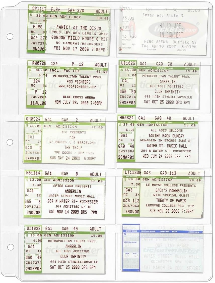 StoreSMART Ticket & Stub Binder Page - 10 Pockets per Page - 10-Pack - VH308-TKT-10