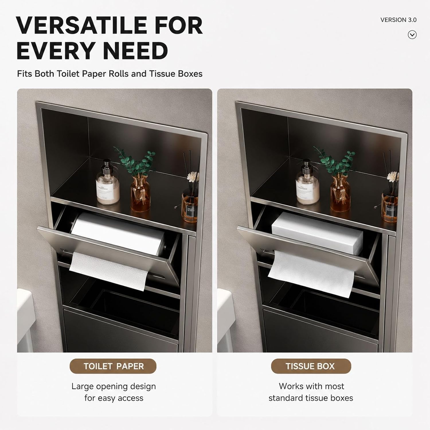 Stainless Steel Niche for Shower, Toilet Paper Holder with Trash Can