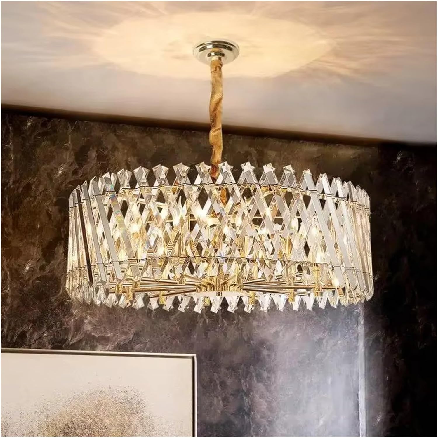 Modern LED Art Deco Silver Gold Stainless Steel Crystal Hanging Lamp Lustre Ligh…