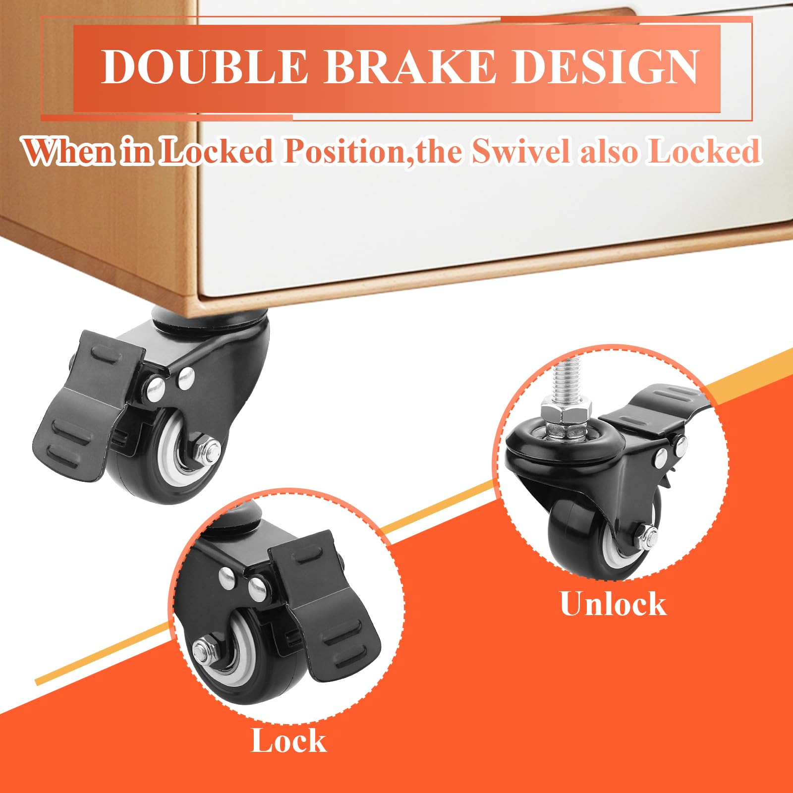 4 Pack Of 2 Inch Stem Casters, Abuff M10 Heavy Duty Swivel - View #3