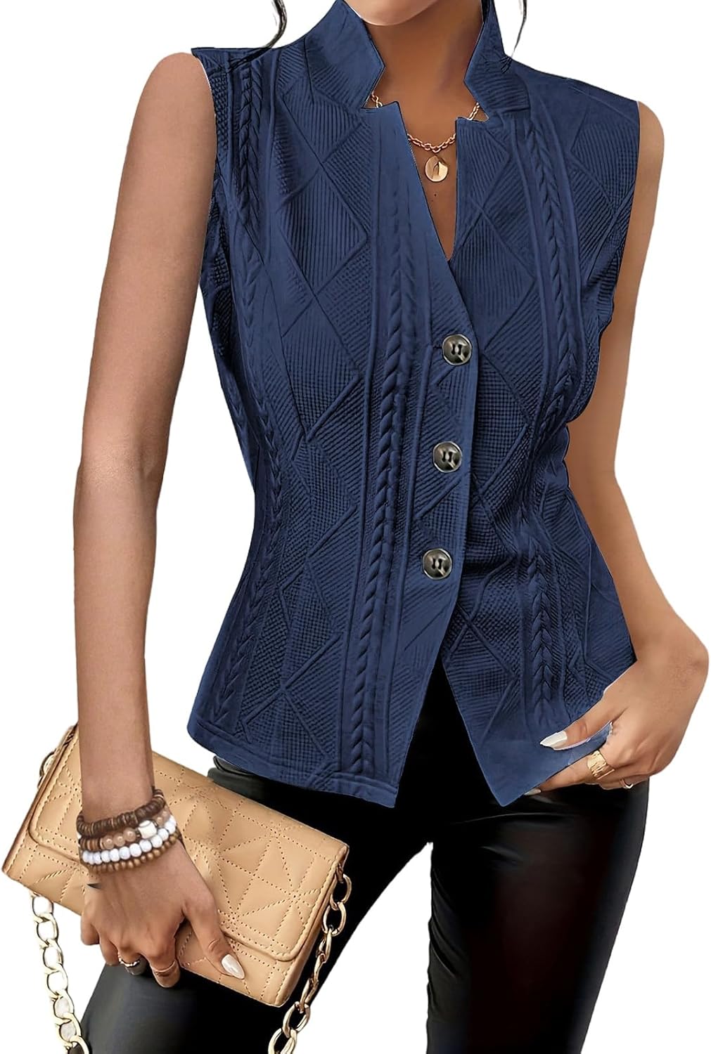Womens Vest Casual V Neck Button Down Sleeveless Blazers Lightweight Sweater Vest Top Summer Work Waistcoat Vests