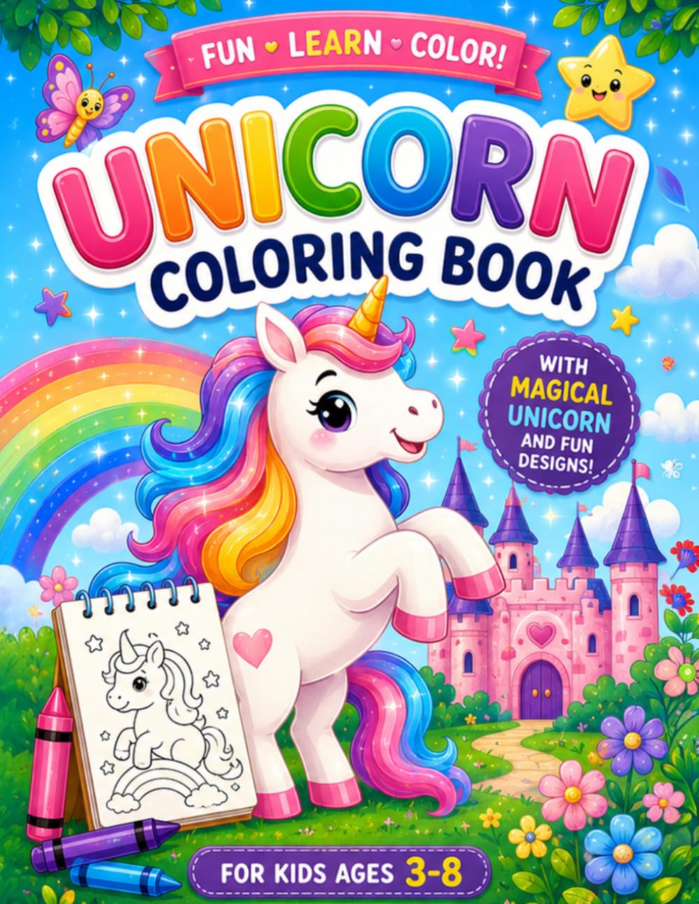 Unicorn Coloring Book for Kids: 50 Magical Unicorn Coloring Pages with Inspirational Quotes for Girls and Boys