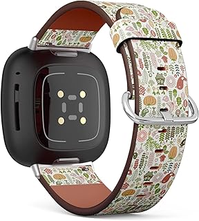 CJBROES Replacement Leather Watch Band, Compatible with Fitbit Versa 3 and Fitbit Sense of Wristband Bracelet Accessory - Floral-Ornament