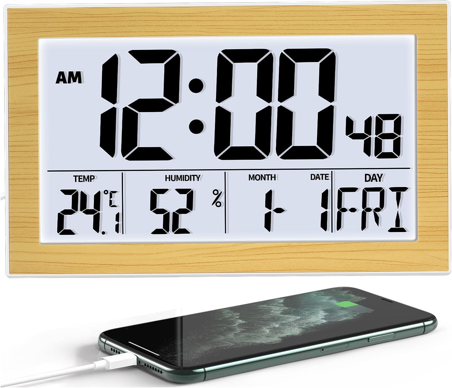zerotop Digital Clocks Large Display Digital Wall Alarm Clock with Temperature/Humidity/Date/12/24H/2 Alarm/Snooze, Adjustable Brightness Bedside Clock Table Clock for Home Office Kitchen School