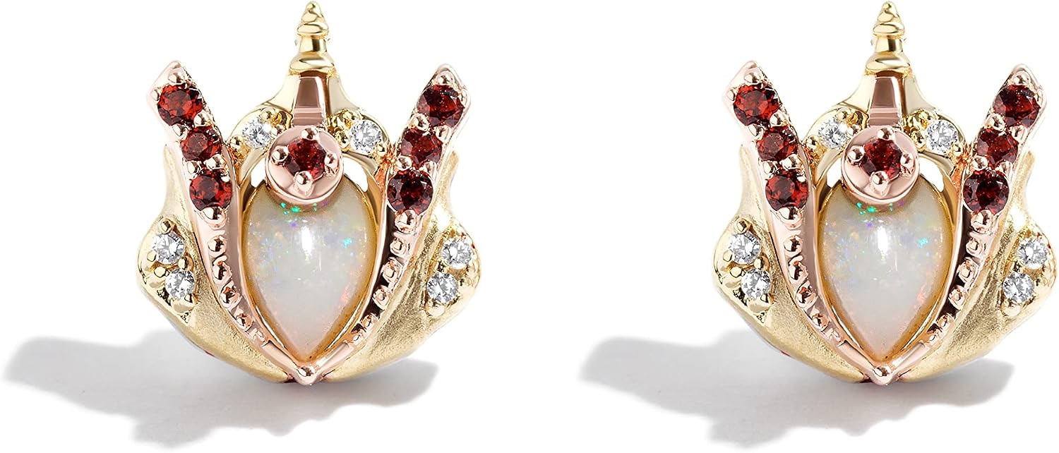 Jewelili Star Wars™ Fine Jewelry Queen Amidala™ Earrings In Sterling Silver, 10K Yellow and Rose Gold with 1/20 Ct.Tw. Diamonds and Australian Opal