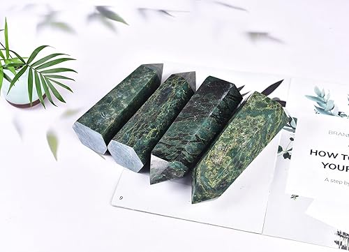 Miniatura 3 de AMOYSTONE Torre de piedra curativa, varita grande de piedra esmeralda, obelisco de punta hexagonal, irregular, 1.7-2 libras, meditación espiritual,