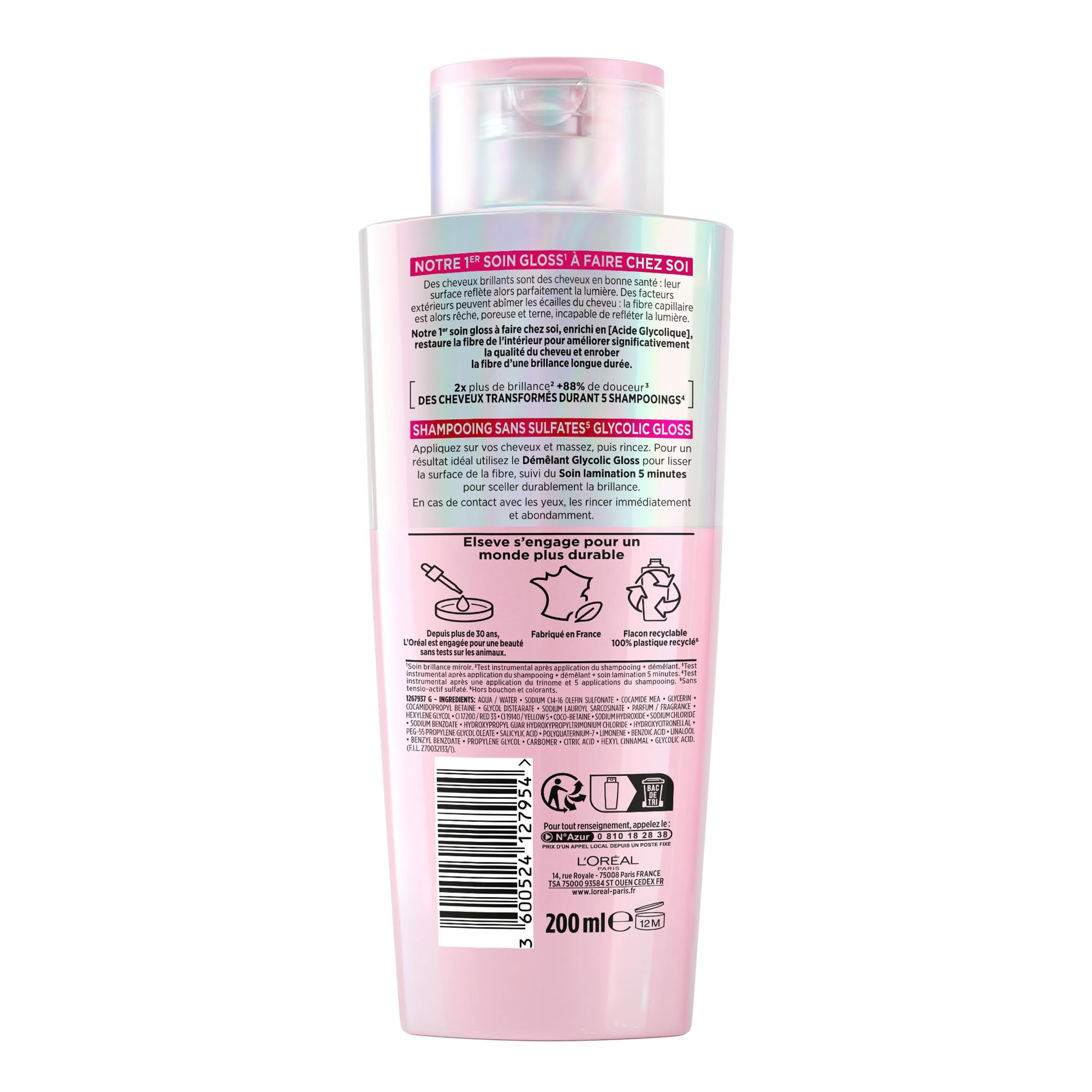L'Oréal Paris - Routine completa per capelli opachi - Shampoo + districante + cura della laminazione - Acido glicolico - Senza solfati - Elseve Glycolic Gloss - 3 prodotti