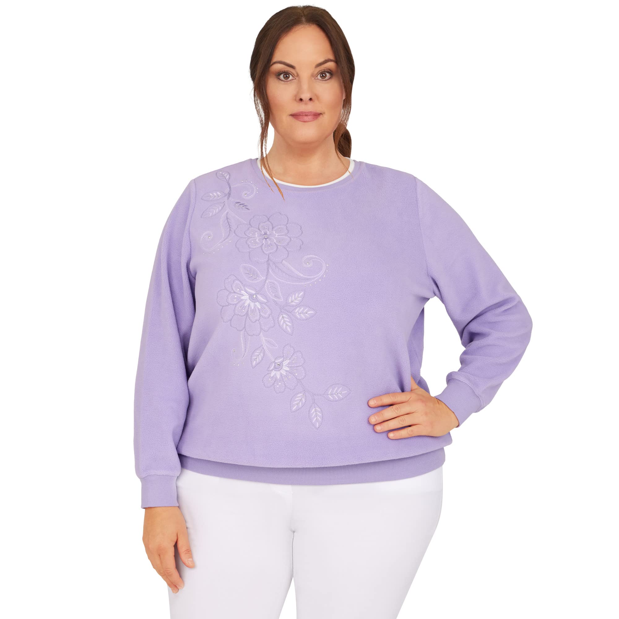 Alfred Dunner Women's Plus-Size Asymmetric Floral Pullover