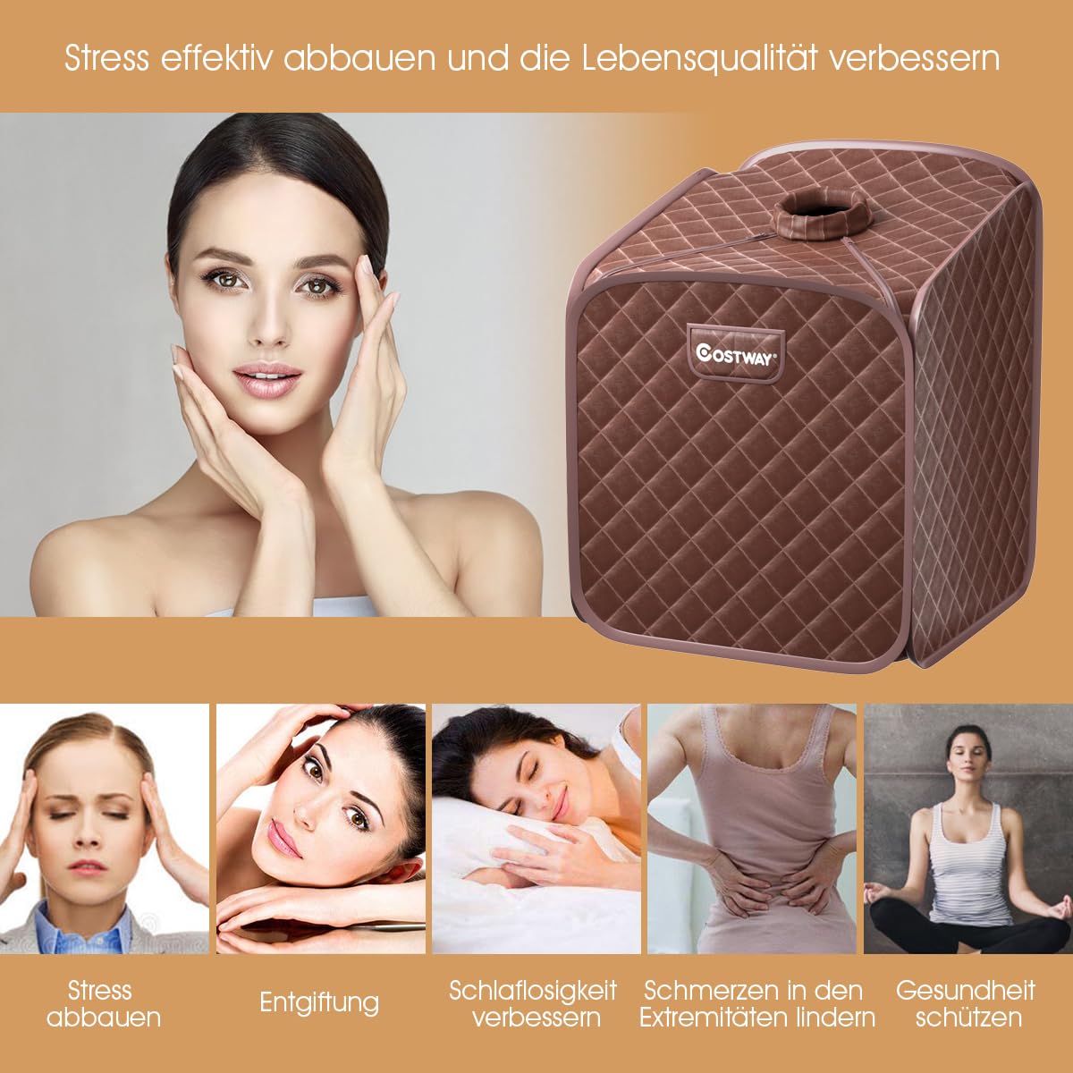 COSTWAY Mini-stoomsauna, 2l, warmtecabine met verstuivingsfunctie, timer, 9 temperatuurniveaus, zitsauna inclusief afstandsbediening, stoel, saunakabine, 85 x 84 x 106 cm, zwart