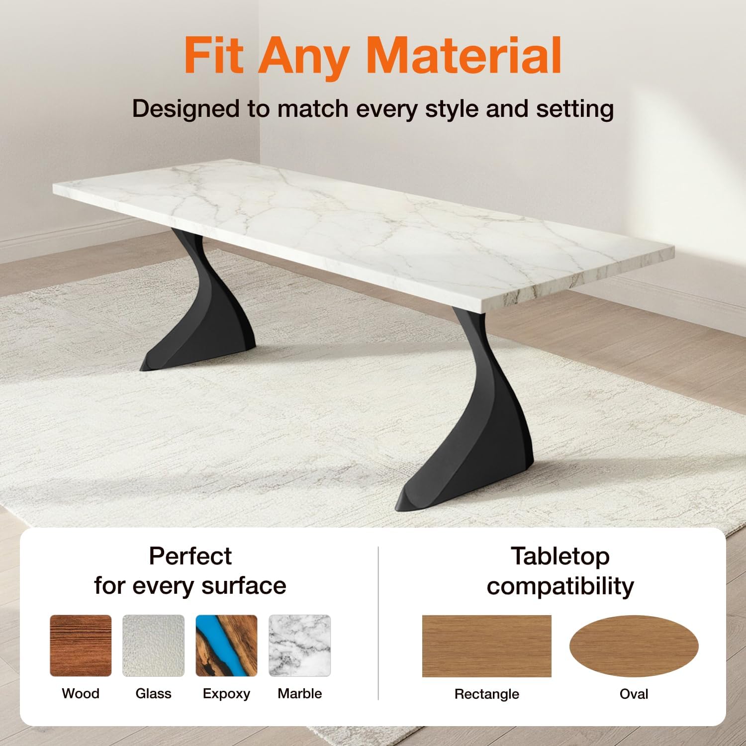 Flowyline 28" H 415 Botas Handcrafted Black Metal Table Legs and Bases for Dining Tables | Steel Desk Legs | Rust-Resistant, Adjustable Furniture Legs for Bench DIY Mid-Century Modern Indoor/Outdoor