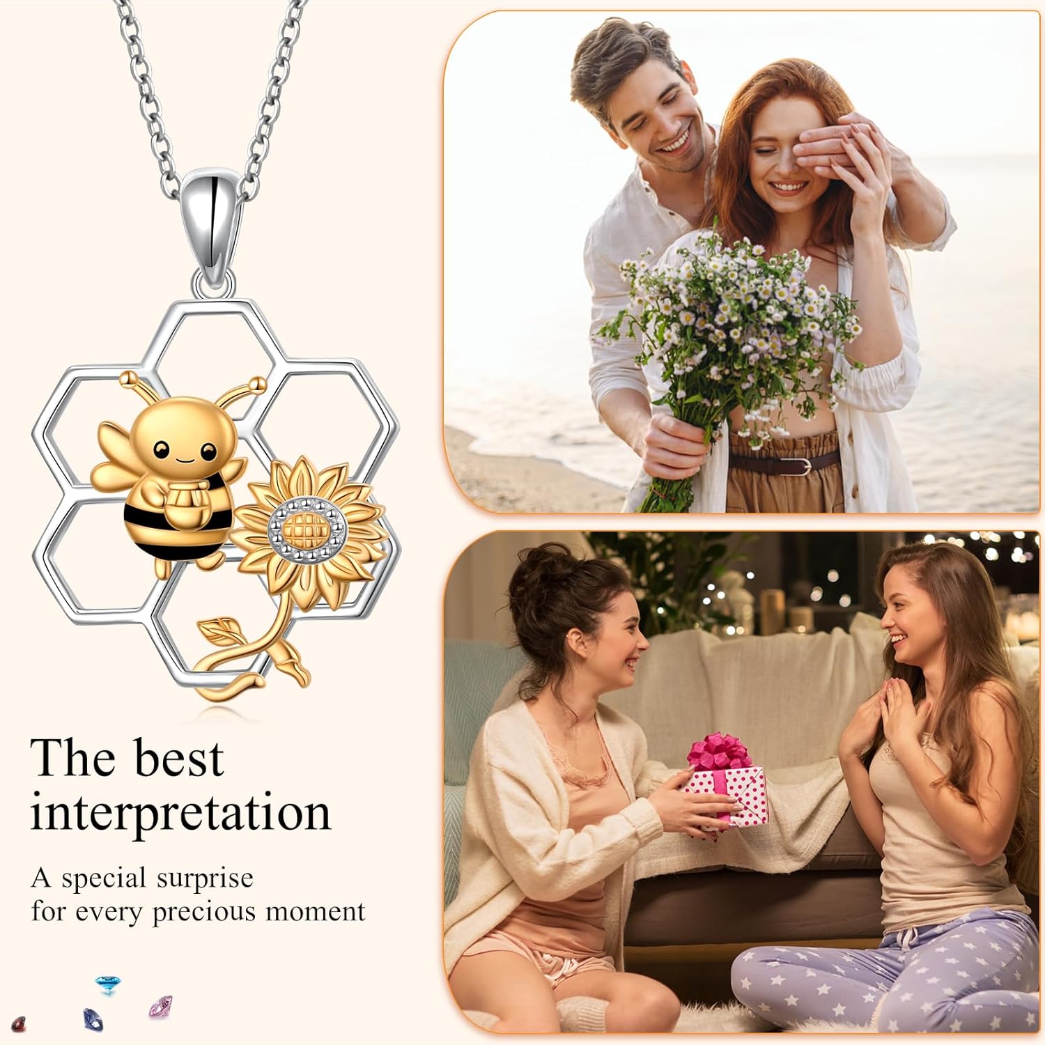 S925 Sterling Silver Bee Necklace Honey Bee Hive Pendant Necklace for Women - Image 7