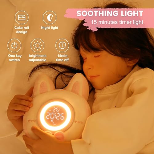 Miniatura 3 de QANYI Reloj despertador de peluche con luz nocturna, lindos animales de peluche con pantalla LED, luz ajustable, juguetes para niñas de 5 a 12 años