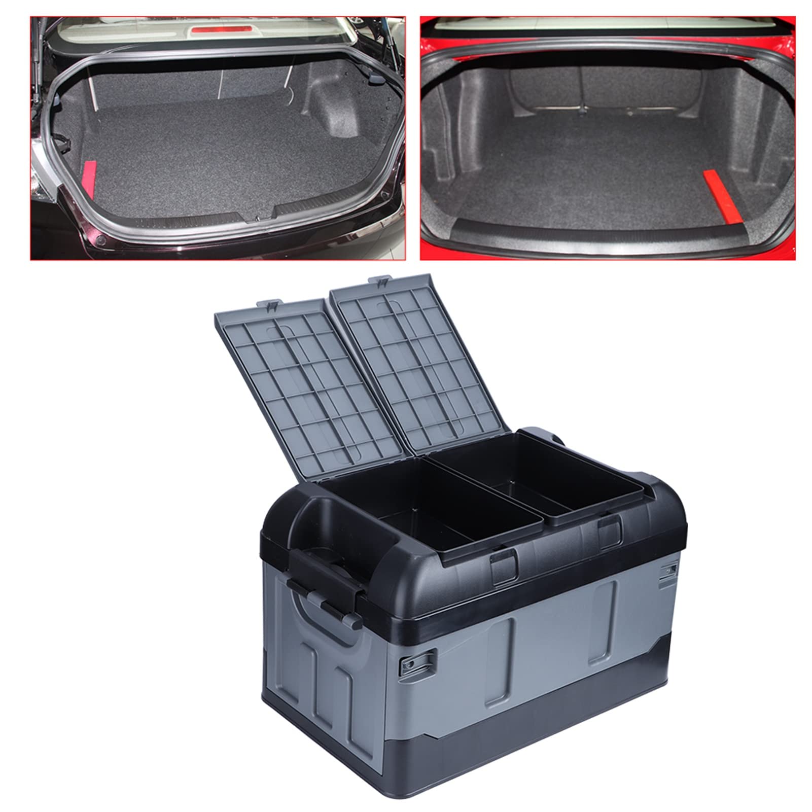 Diyeeni 45L Składany Schowek w Bagażniku Samochodu 60kg/132.28Ib nośność Wysoki Organizer z Dwiema Przegródkami do Domowego Auto Camping (matowa czerń)