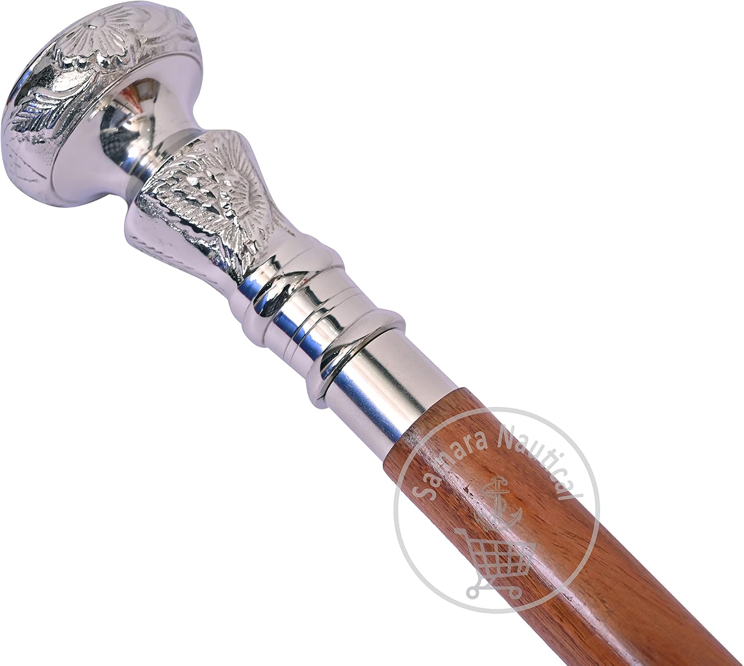 Samara Nautical Vintage Antique Walking Cane Wooden Walking Stick Silver Brass Handle Knob Gifts - Image 3