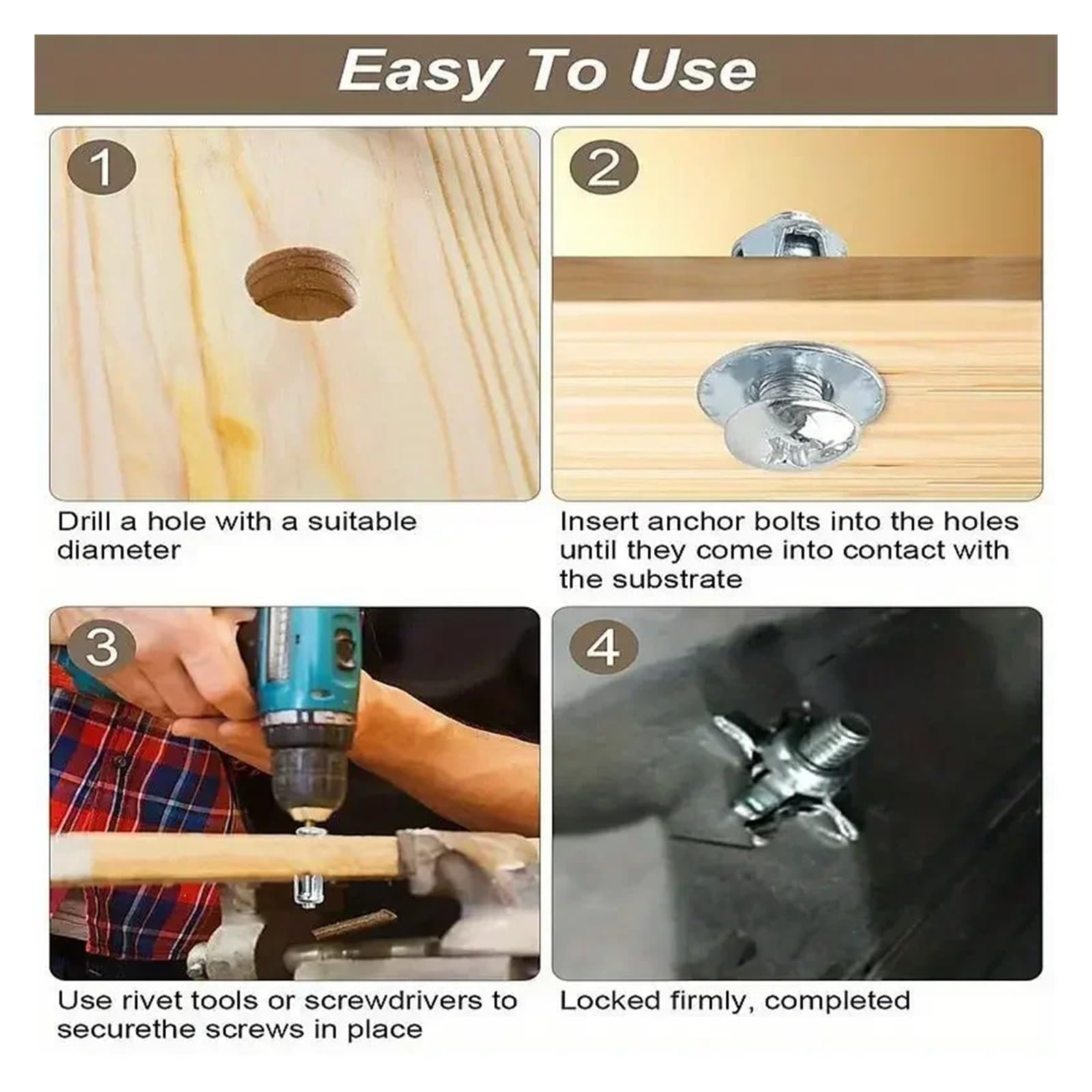 100 tasselli da muro con dadi for rivetti a petalo M4-M6